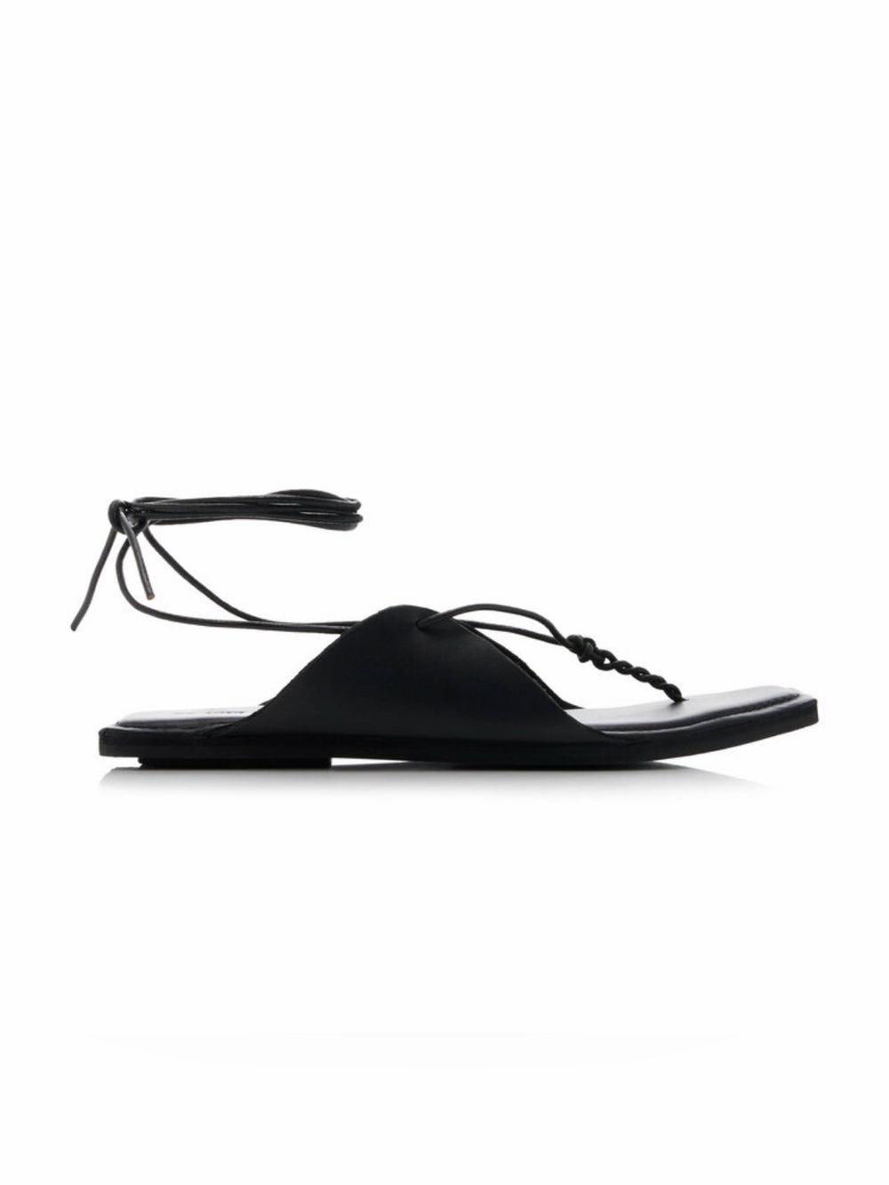 St. Agni Black Lace-Up Braided Toe Flat Sandals